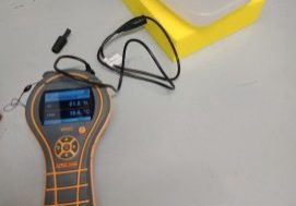 A protimeter can be used to measure the amount of moisture in the concrete slab